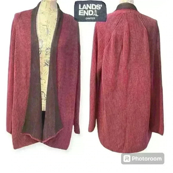 LANDS' END Burgundy Womens XL(18) Drifter Shaker Open Cardigan Sweater NWT $90 - Picture 1 of 10